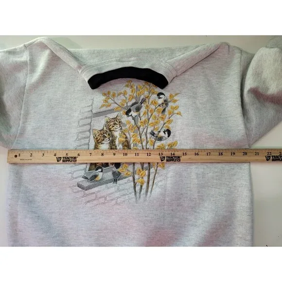 Vtg 90s Kitty Cat Double Crewneck Sweatshirt Medium Grandma Core Cats Birds USA - Picture 3 of 15